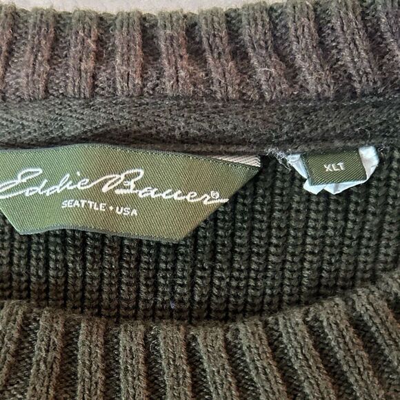 Eddie Bauer Men's XLT 100% Cotton Pullover Crew Neck Top Olive Green - Picture 8 of 14